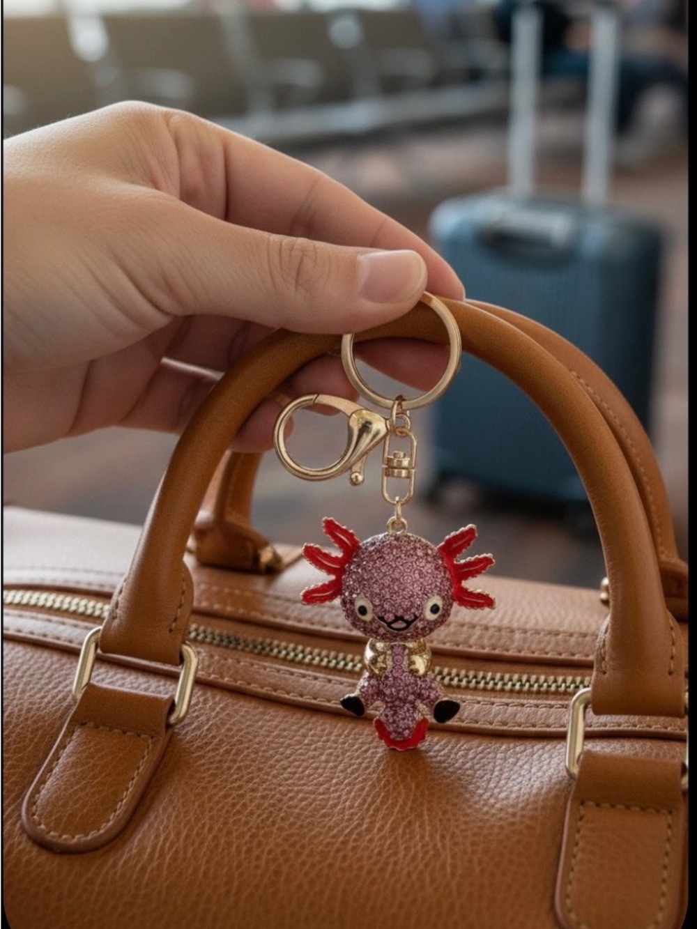 Hand Crafted Pink and Red Axolotl Keychain - Mexico